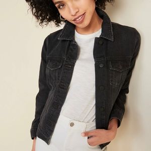 Women’s distressed black denim jacket
